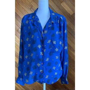 Vintage Blue Diamond Print Poly Button Up